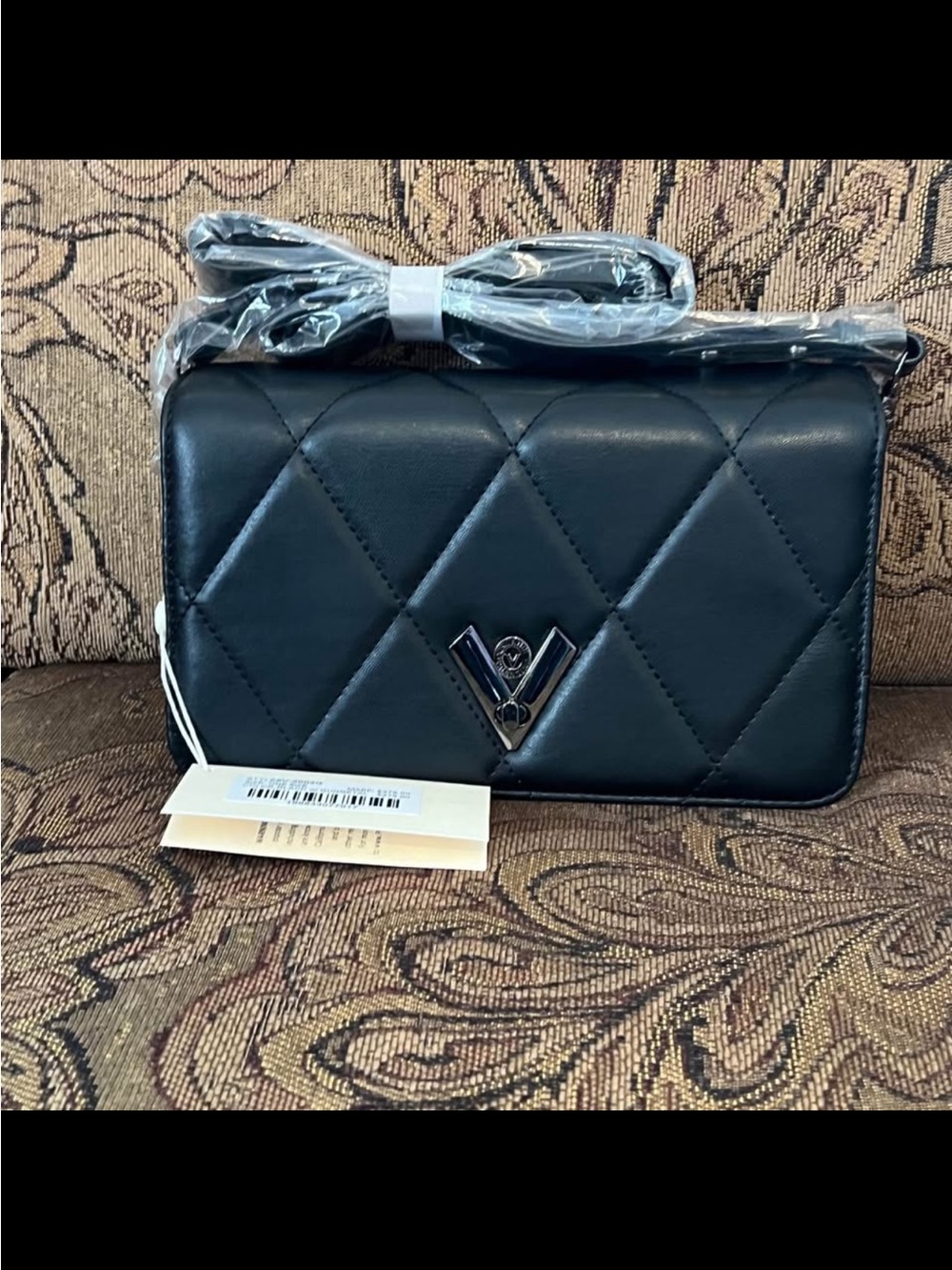 Black Quilted Vegan Leather Crossbody Bag